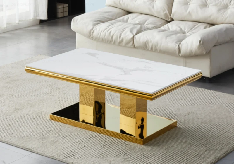 Table basse marbre blanc dorée design - Versus