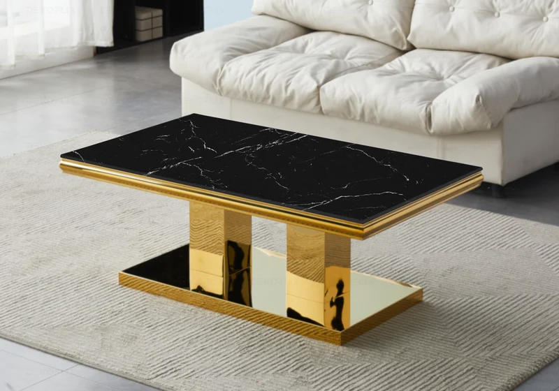 Table basse marbre noir dorée design - Versus