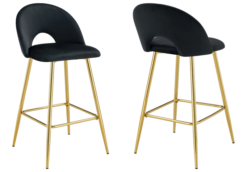 Chaise de bar dossier ouvert en velours noir - Talia x2