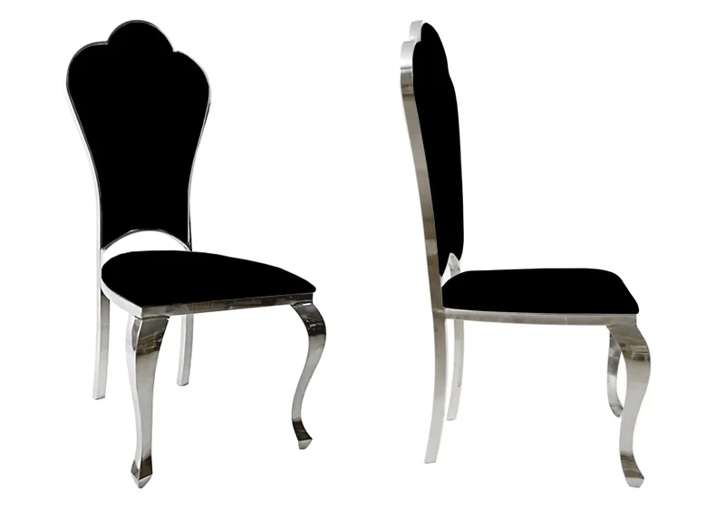 Chaises baroques médaillon en simili noir argenté - Udo x4