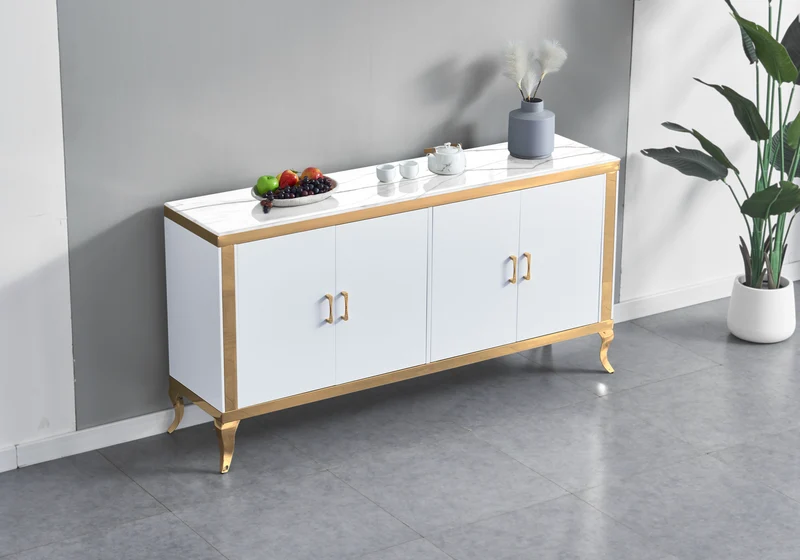 Buffet 4 portes marbre blanc doré - Neo