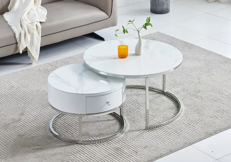 Tables rondes gigognes marbre blanc - Orea