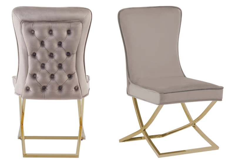 Chaise capitonnée pied croisé argent taupe - Enzo x2