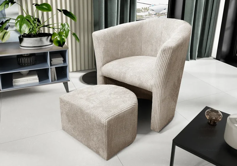 Fauteuil en velours côtelé écru - Fidjy