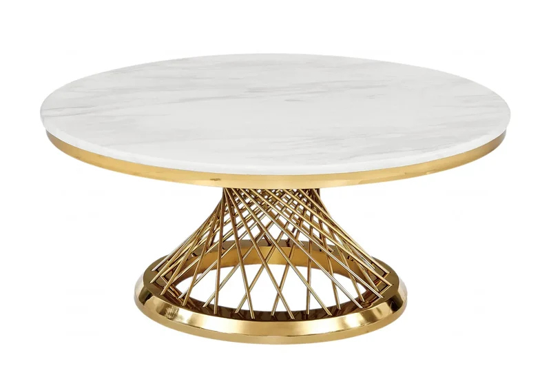 Table basse ronde dorée marbre blanc - Luc
