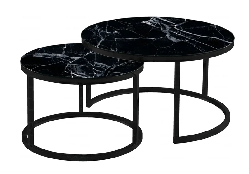Tables gigognes noires marbre noir - Orea