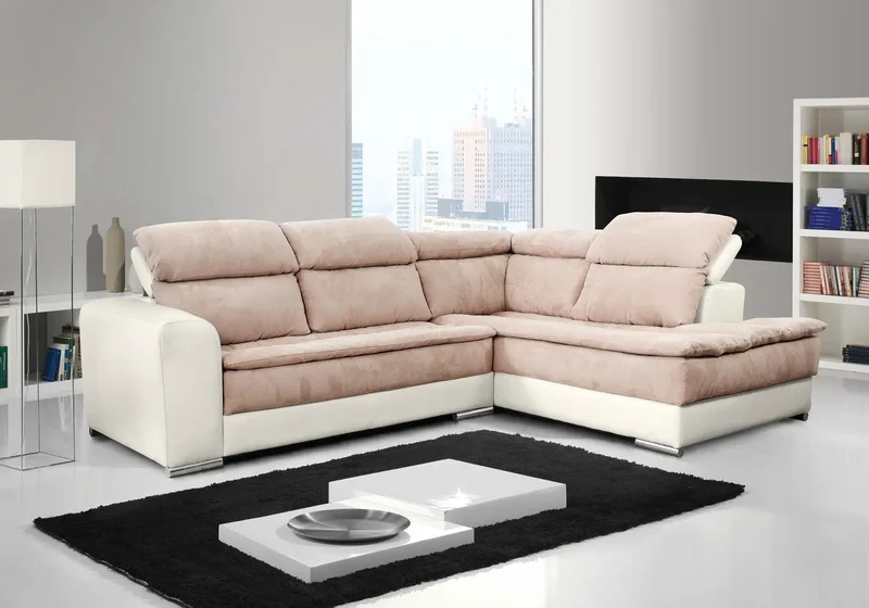 Canapé convertible en cuir et tissu café - Clyde