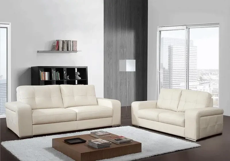 Canapé convertible droit en cuir crème - Cléa