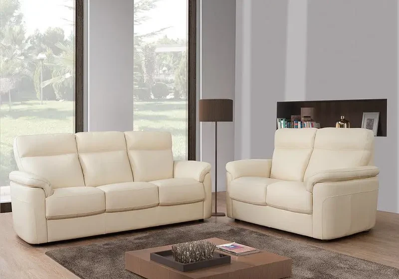 Canapé relax droit modulable en cuir crème - Célia