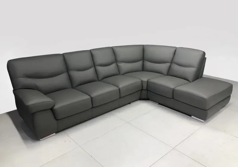 Canapé d'angle modulable en cuir gris - Angel