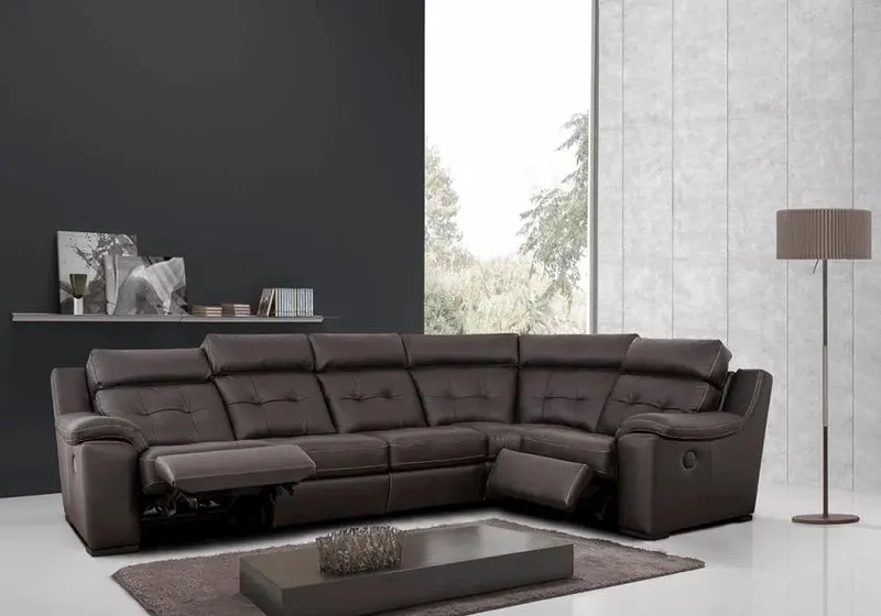Canapé d'angle relax modulable en cuir marron - Marc