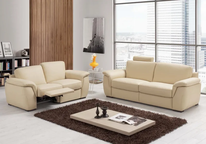 Canapé droit ou fauteuil relax en cuir crème - Jade