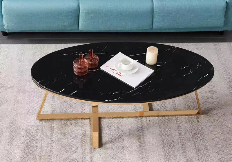 Table basse marbre noir doré - Gracy