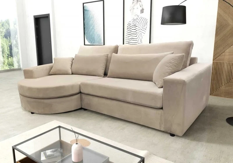 Canapé angle velours beige - Aria