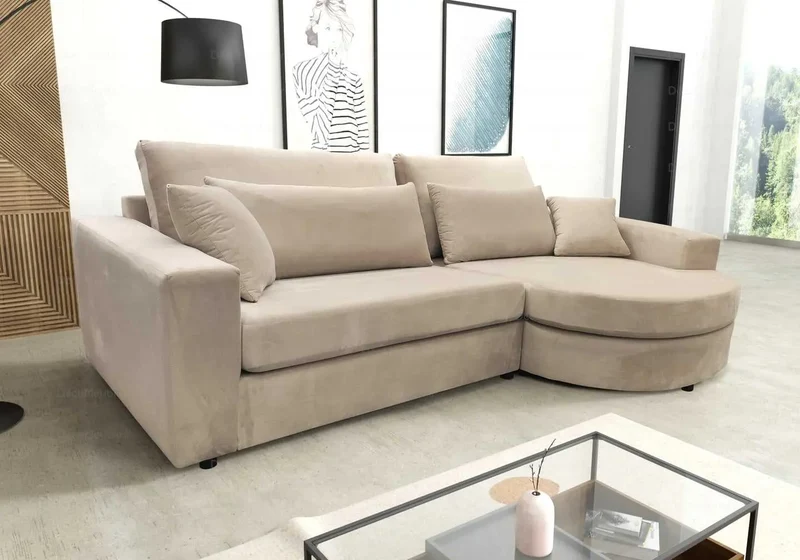 Canapé angle velours beige - Aria