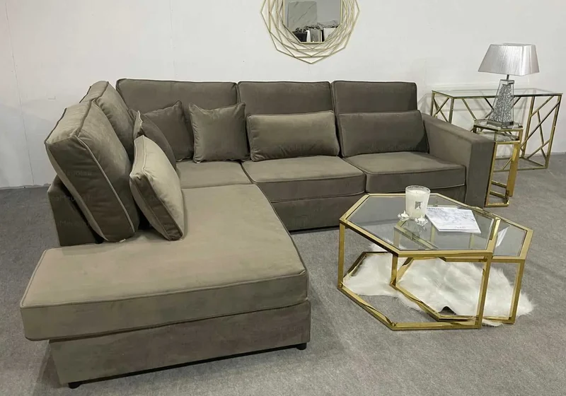 Canapé angle velours taupe vintage - Lea