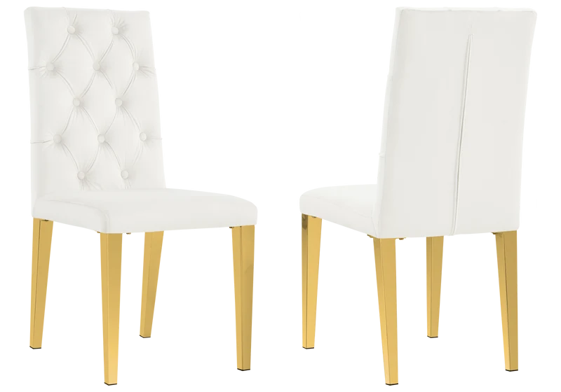 Chaise velours capitonnée écru pieds dorés - Neva x4