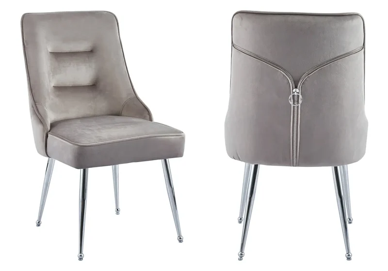Chaise velours moka fermeture éclair argentée - Zip x2