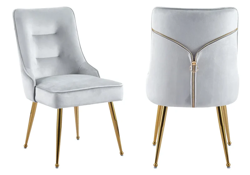 Chaise velours gris fermeture éclair dorée - Zip x2