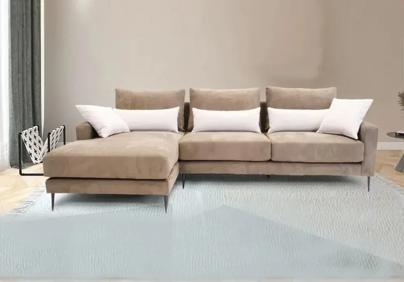 Canapé d'angle modulable en tissu bouclé beige - Noor