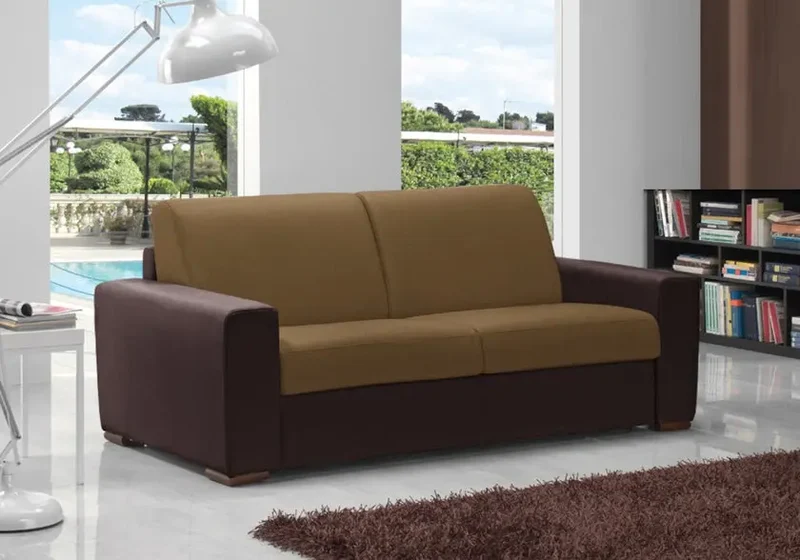 Canapé droit convertible en cuir marron - Ariane