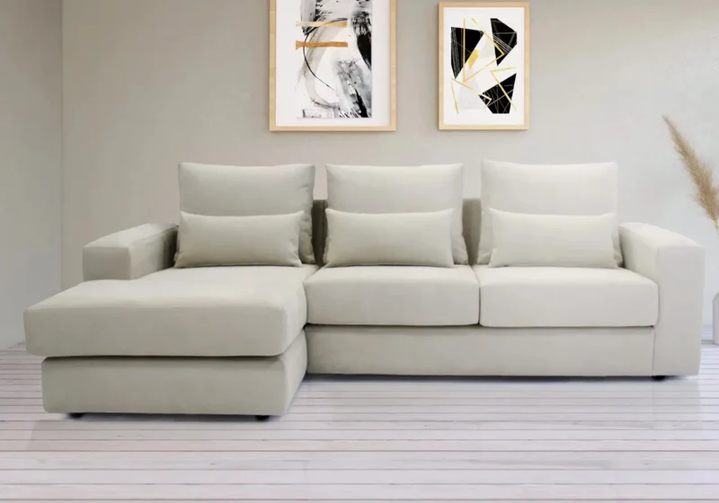 Canapé d'angle modulable en tissu crème - Syra