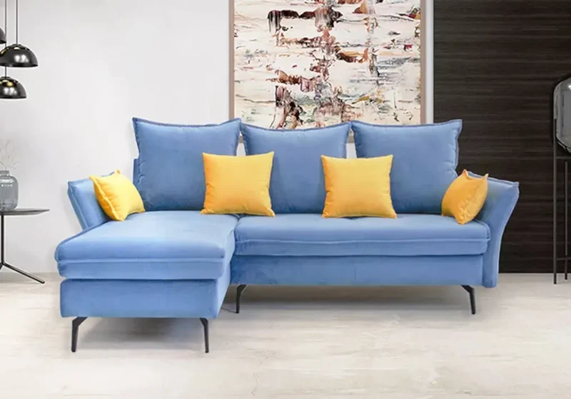 Canapé d'angle modulable en tissu bleu - Gina