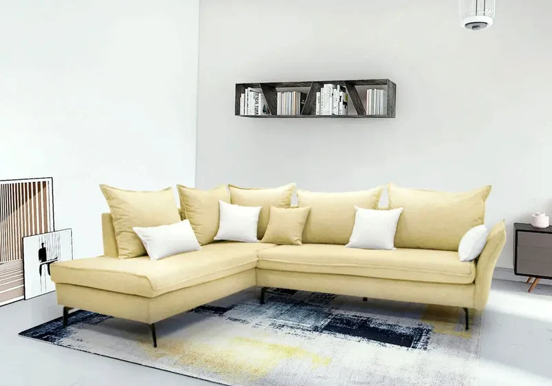 Canapé d'angle modulable en tissu jaune - Gina