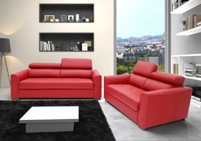 Canapé modulable convertible en cuir rouge - Confo
