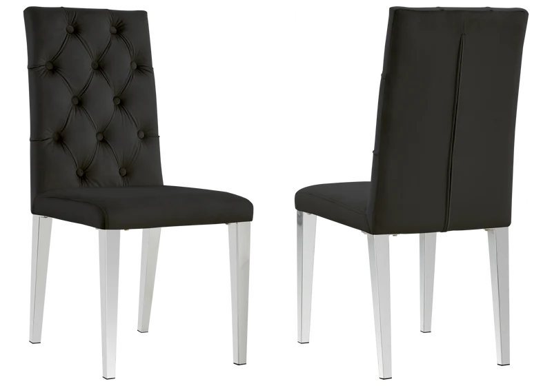 Chaise velours capitonnée noir pieds argent - Neva x4