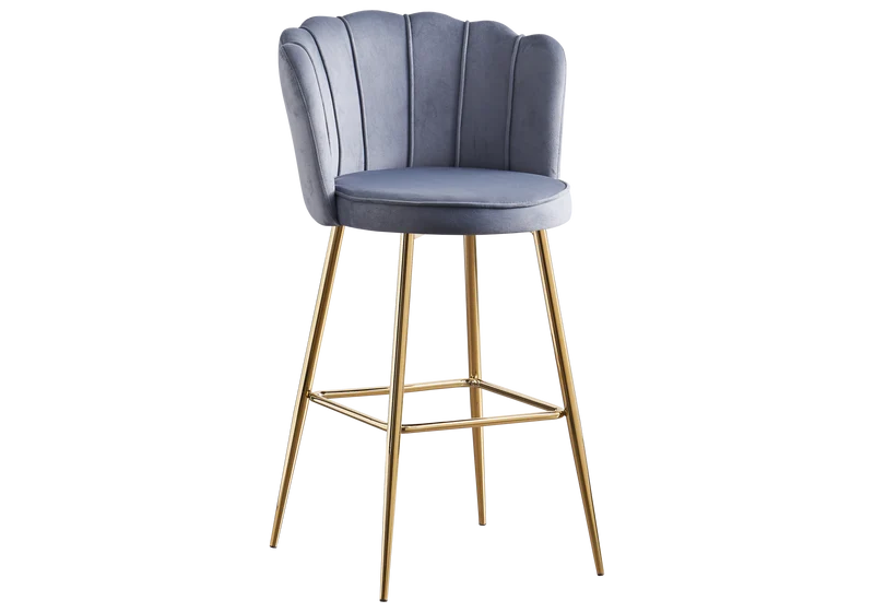 Chaise de bar design coquillage velours gris - Nymea x2