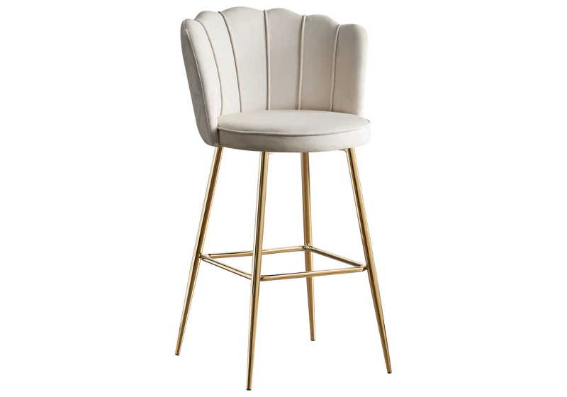 Chaise de bar design coquillage velours écru - Nymea x2