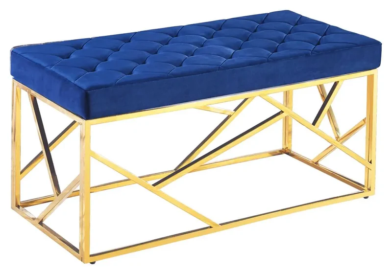 Banc design doré velours bleu - Ilea