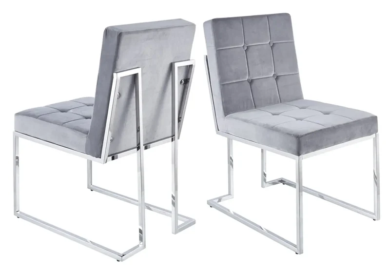 Chaises traîneau en velours gris argentées - Ray x2