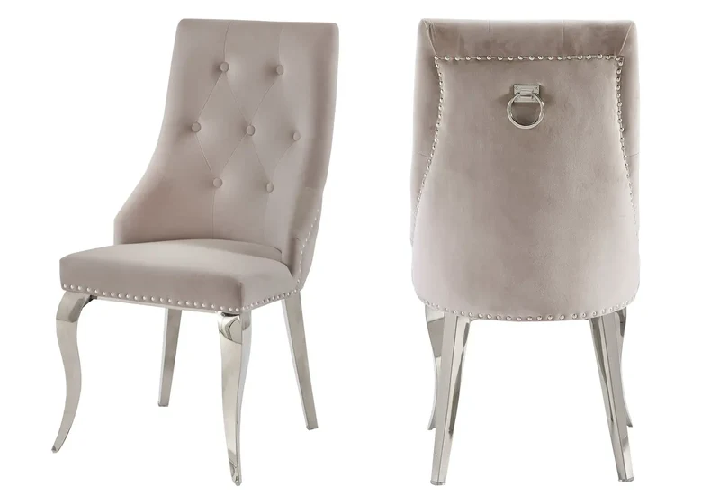Chaises cloutées en velours moka et anneau argenté - Lara x4