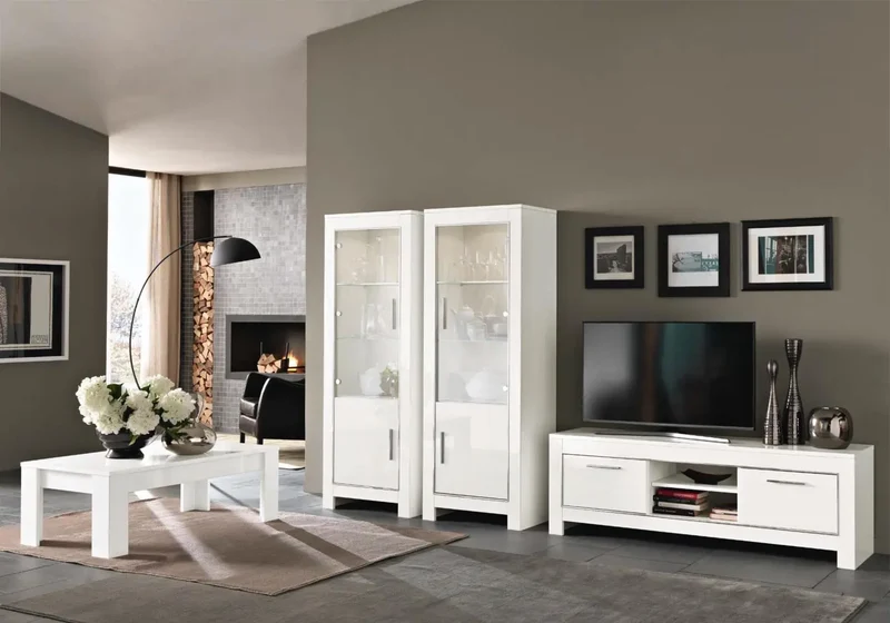 Mur tv laqué blanc led MODENA