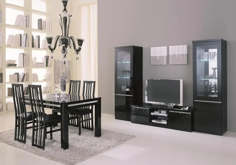 Meuble tv laqué noir led ROMA CROME