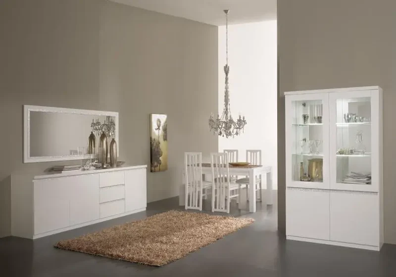 Salle à manger laqué blanc led ROMA Crome